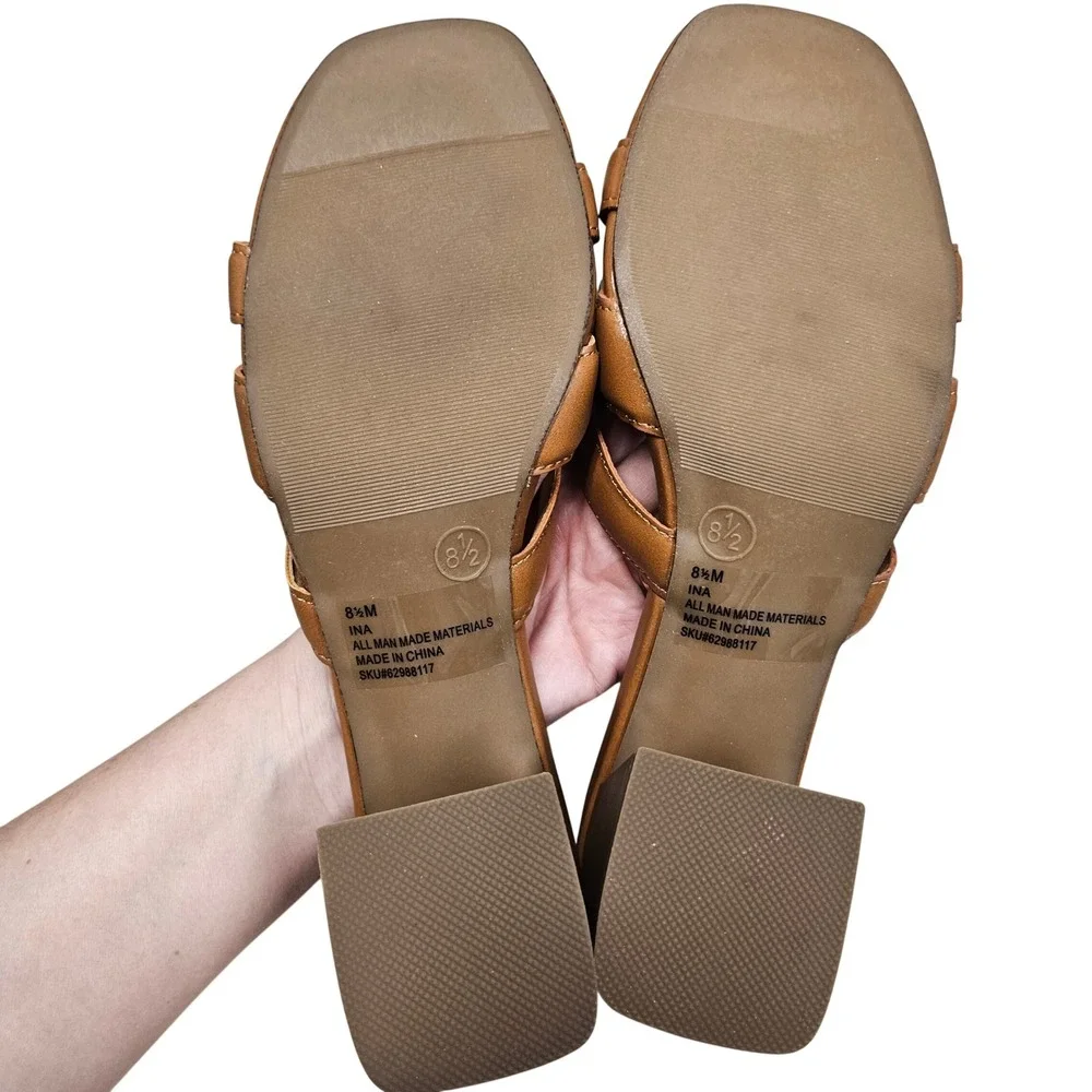 SM New York Ina Tan Heeled Sandals Women's Size 8.5M Slide Block‎ Heel